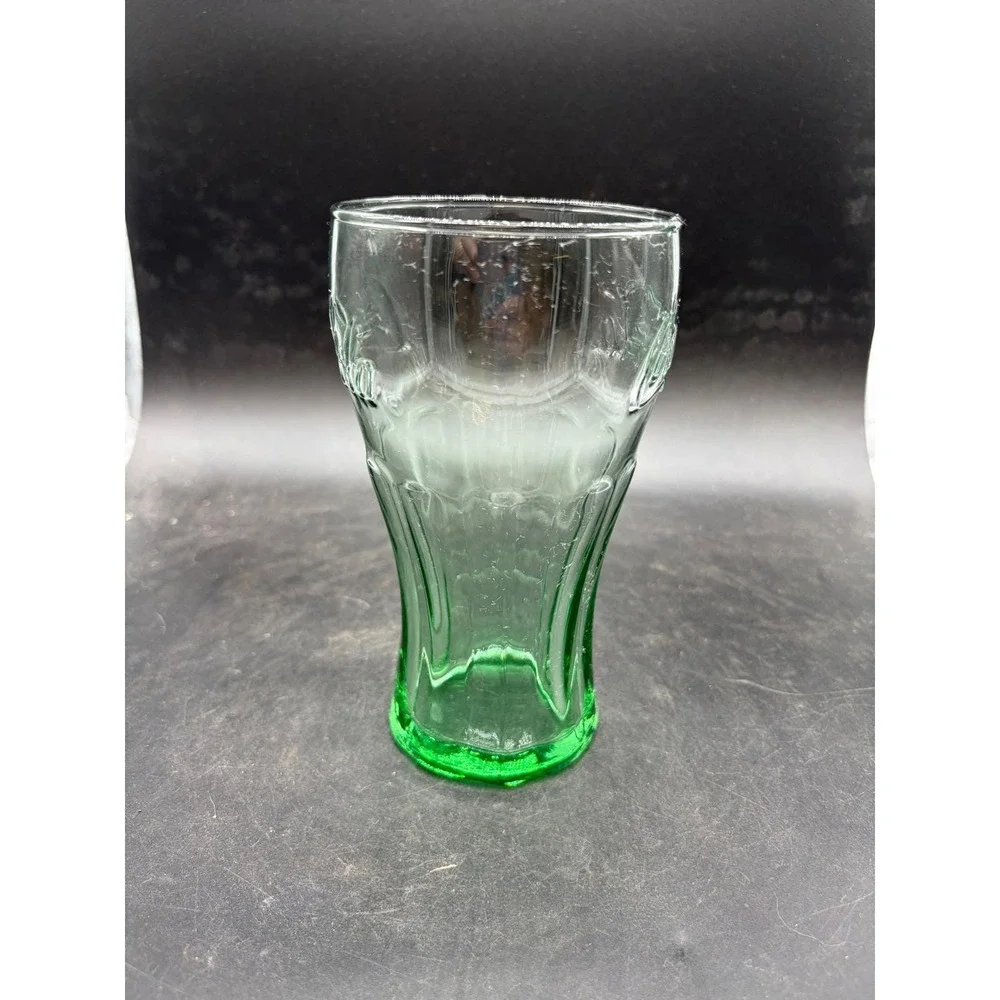 Vintage Coca-Cola Green Glass Tumbler Embossed Logo 16oz Georgia Green 6 inch